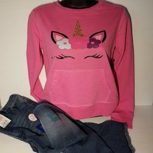 2pc Girl's Unicorn Sweatshirt & Jeans Size 10-12